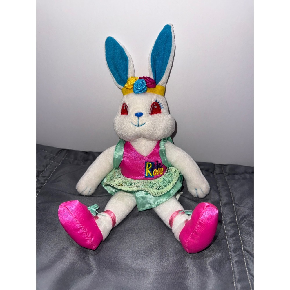 Vintage 1998 Lisa Frank Rose the Bunny Plush Ballerina Rabbit White Pink Green